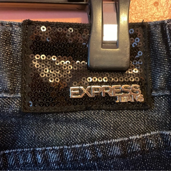 Express Ladies Denim Black Jeans Bling Sequin Pockets - Picture 3 of 16